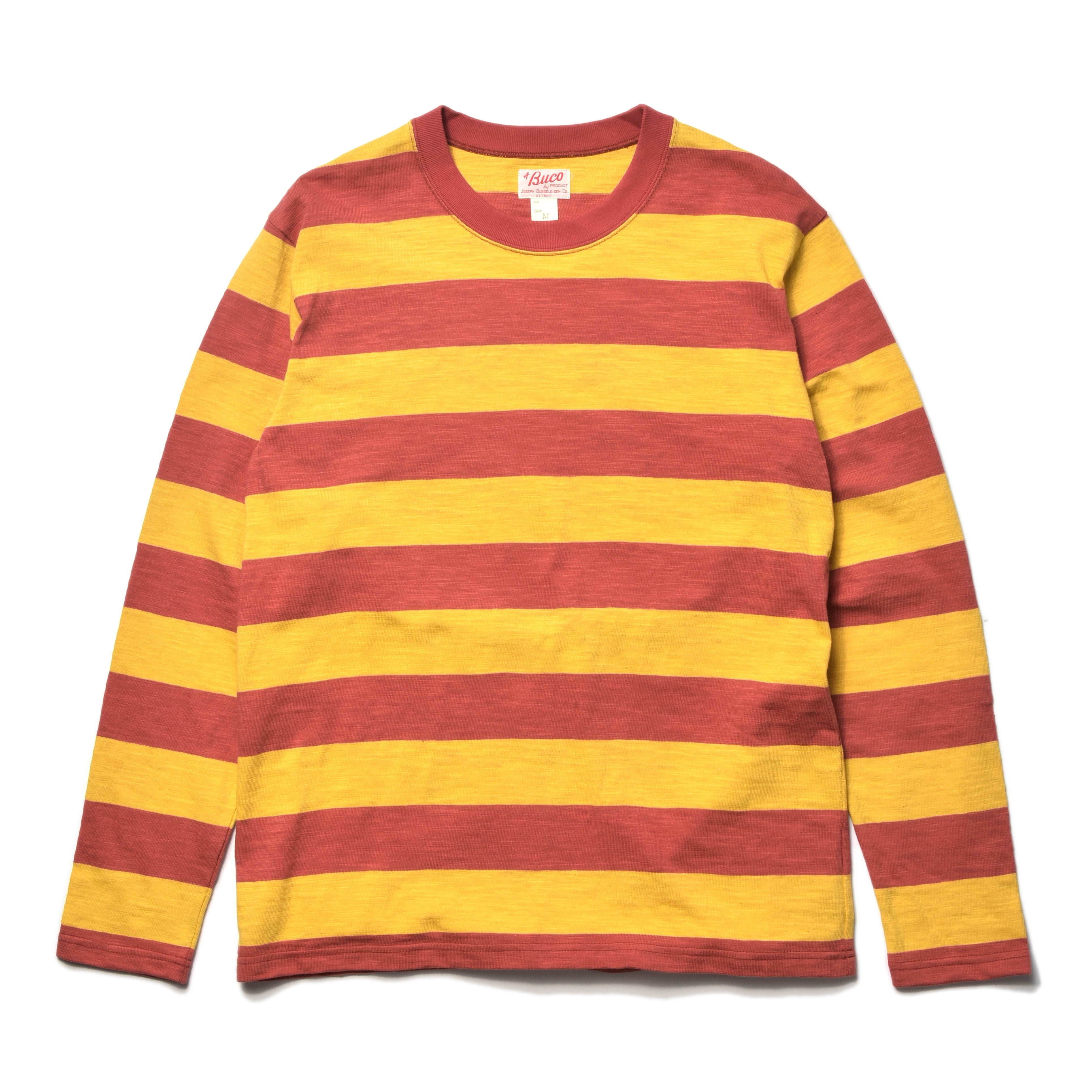 red and yellow striped shirt