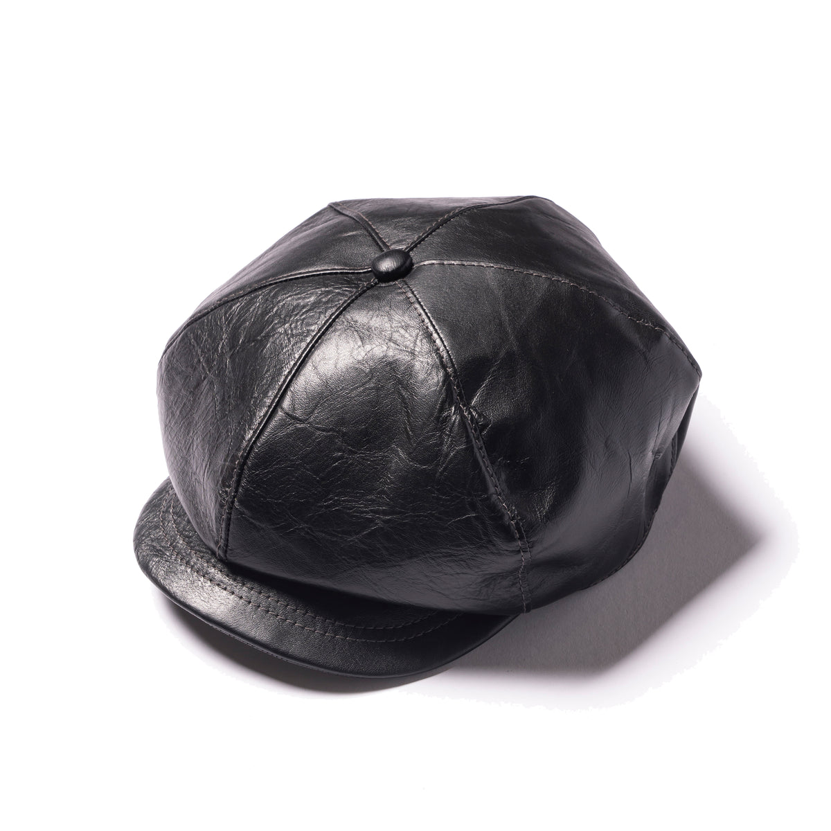 1970s Newsboy Cap Hat Cabbie 6 Panel Leather Braided Hippie Grunge Gypsy Simeon Stetson Calfskin Leather Newsboy Cap – Hollywood Hatters main image 2