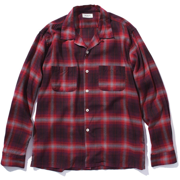 SHADOW CHECK RAYON SHIRT - CRIMSON / 17