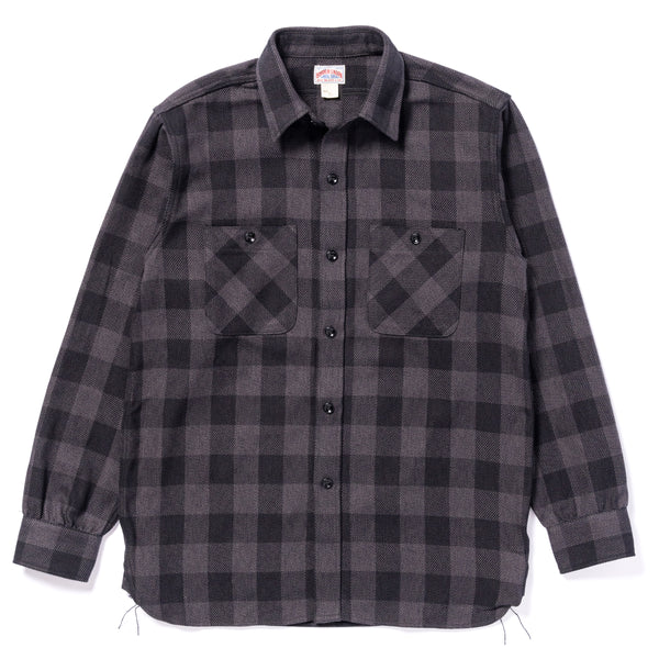 WOOL CHECK SHIRT / BLACK×GRAY 2 Wool Check Shirt in Charcoal Grey