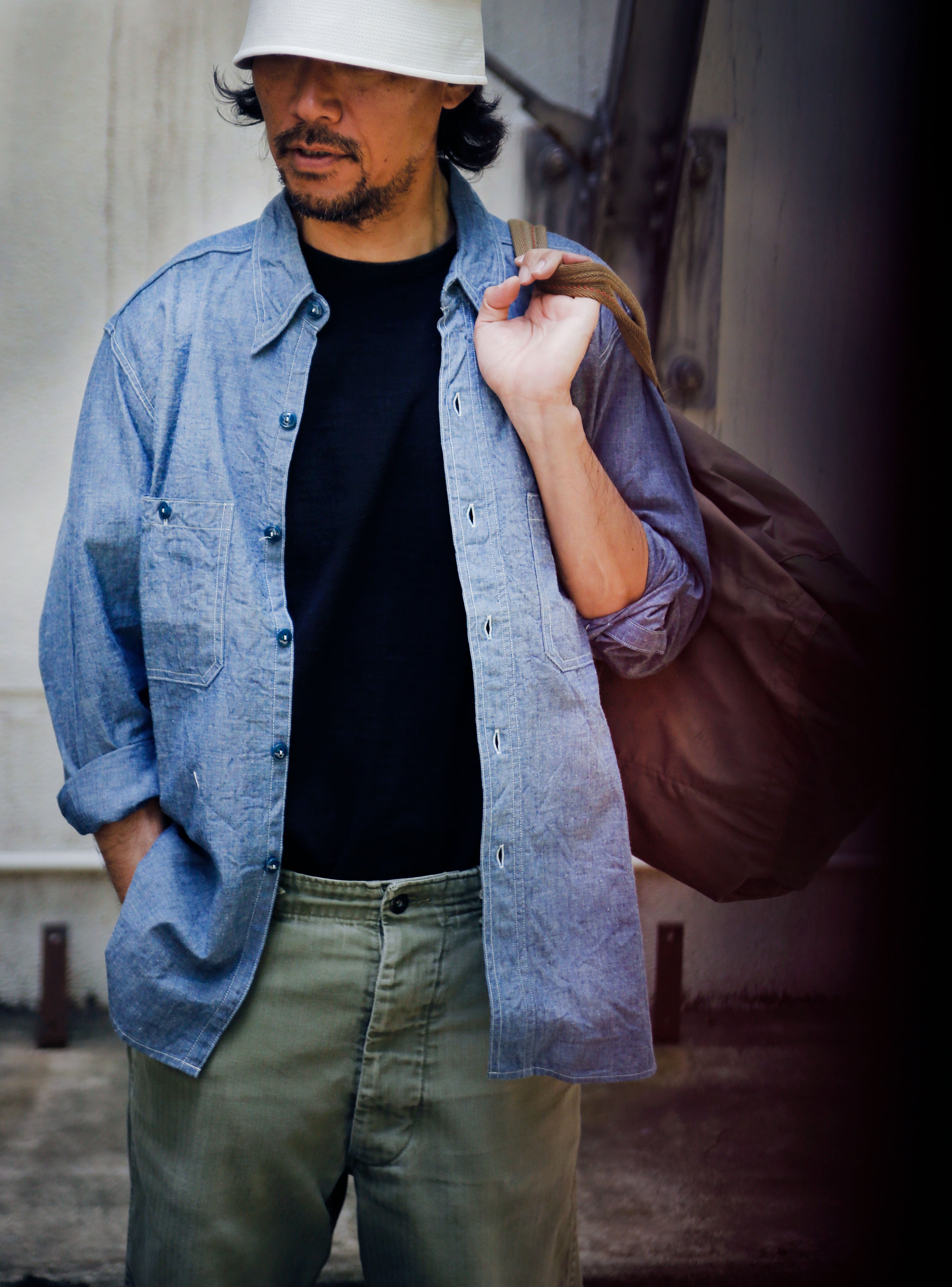 GOLD VAT DYE CHAMBRAY navy set up サイズL GOLD VAT DYE CHAMBRAY navy set up サイズL