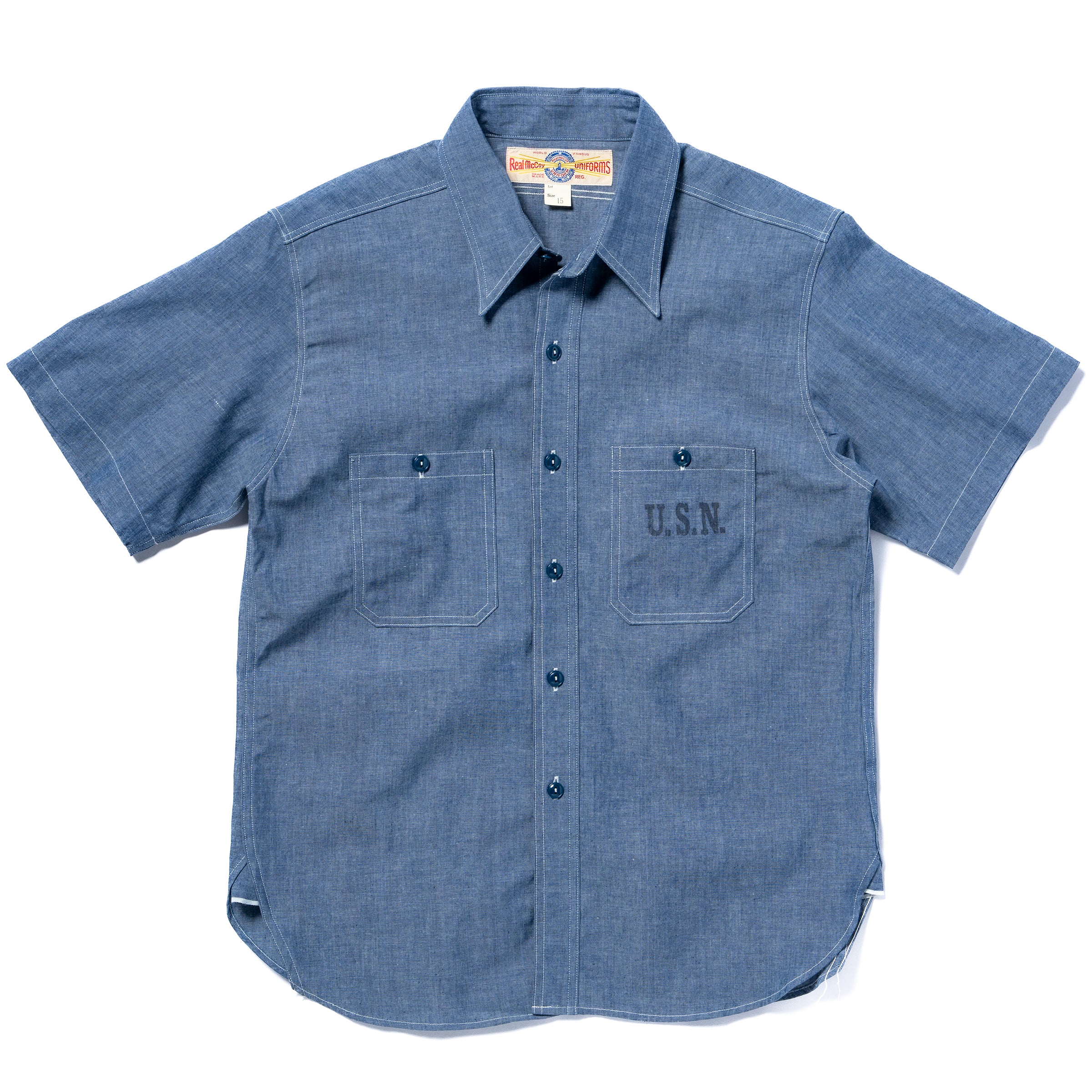 U.S. NAVY CHAMBRAY SHIRT S/S (MODIFY) / USN – The Real McCoy's