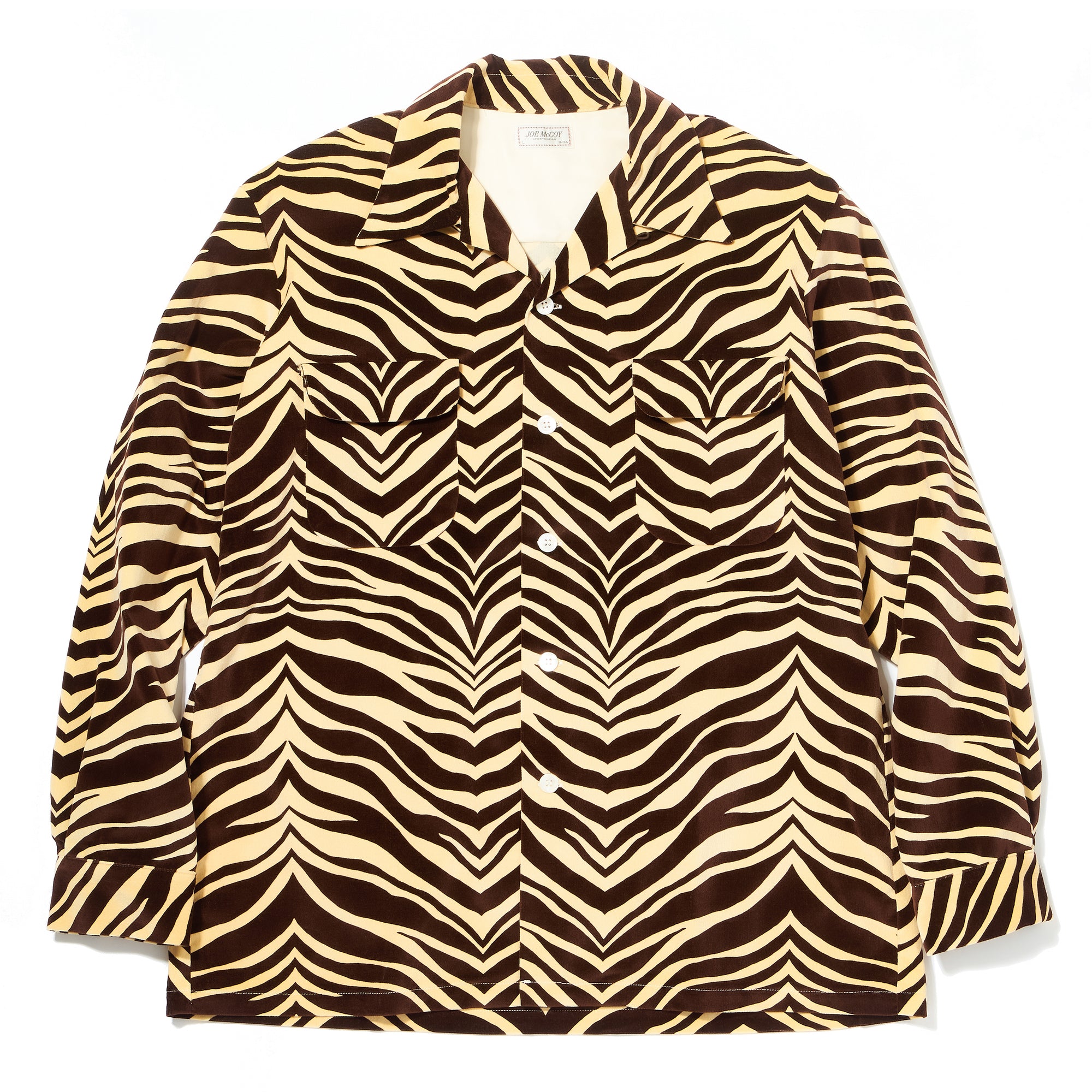 PRINTED VELOUR OPEN-COLLAR SHIRT / ZEBRA