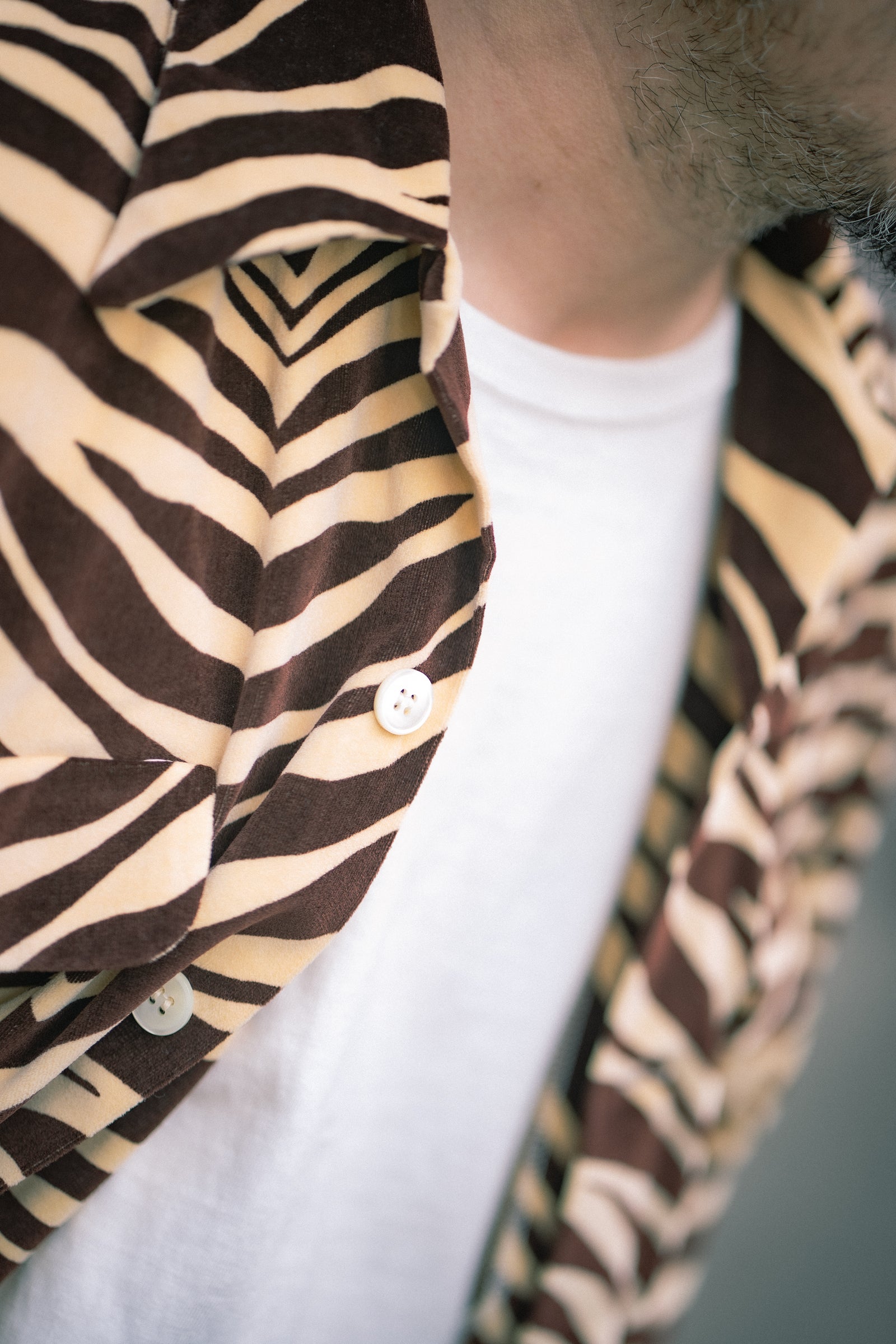 PRINTED VELOUR OPEN-COLLAR SHIRT / ZEBRA Gallery Image 6
