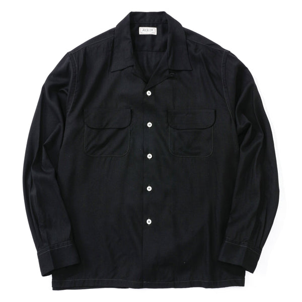 OPEN COLLAR RAYON SHIRT - BLACK / 17