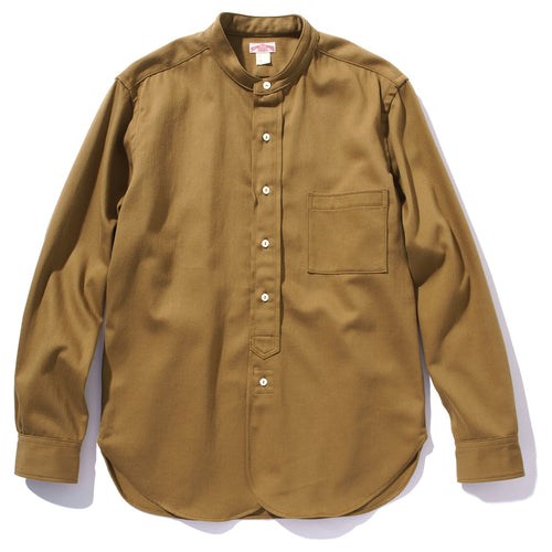 DOUBLE DIAMOND BAND COLLAR SATEEN SHIRT - KHAKI / 16