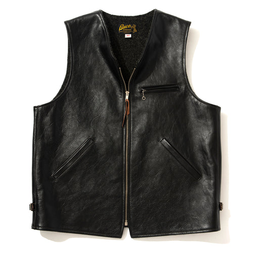 BUCO LEATHER ALPACA VEST - 030 BLACK / 38